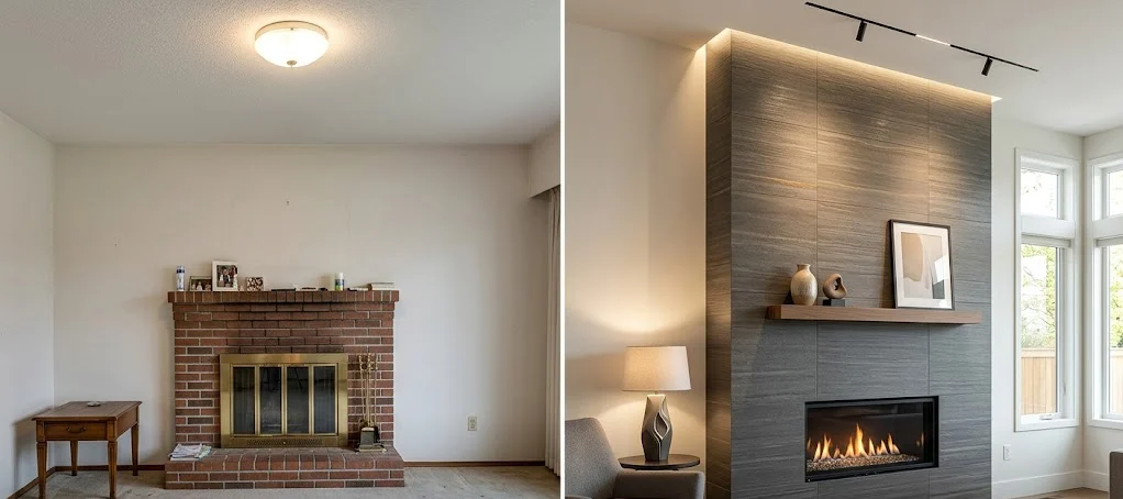 Floor-to-Ceiling Tile Fireplace