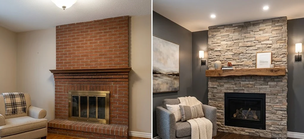 Stone Veneer Fireplace Makeover